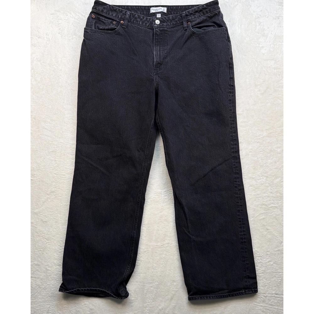 Abercrombie Curve Love 90s Relaxed Jeans High Rise Black Denim 33 16R